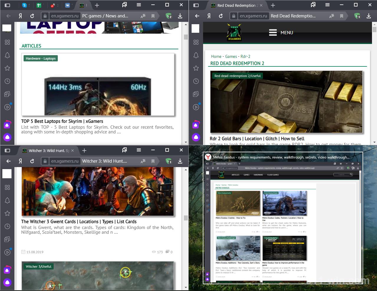 An example of what a split screen looks like in 4 parts in Windows 10