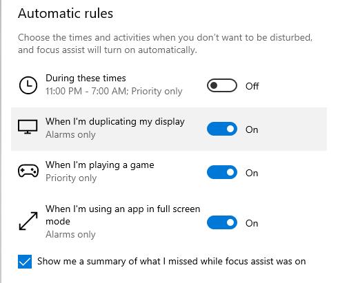 Windows 10 Automatic rules showing notification 