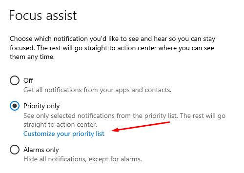 Setting up the «Focus Assist» - customize your priority list