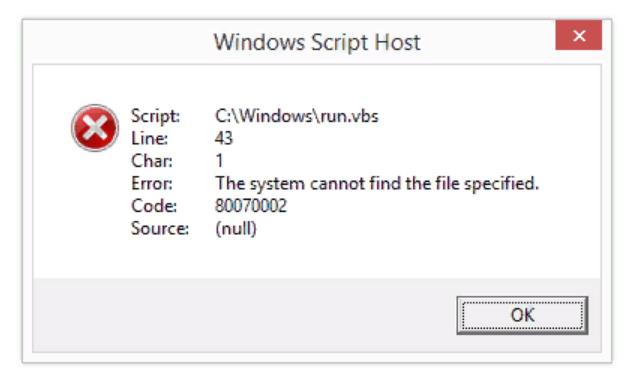 Windows script Host error: 8007002