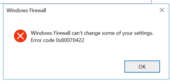 Error code 0x80070422: Windows Firewall can